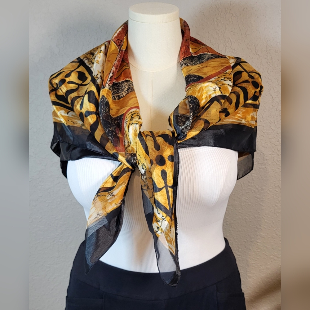 JOVANI Black and Gold Geometric Scarf - 39 x 39 Square - Picture 6 of 11